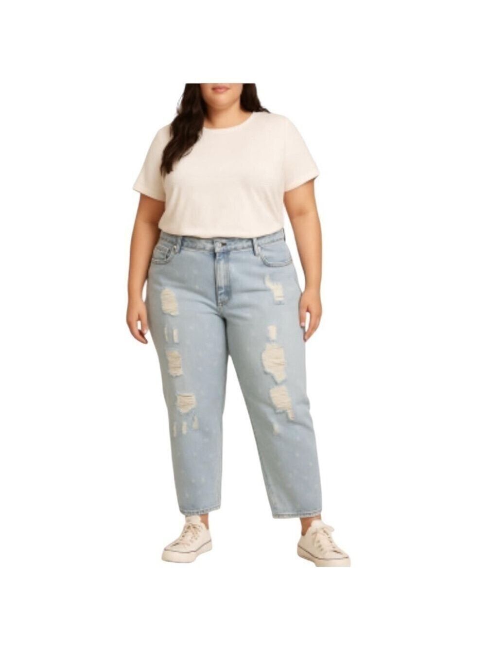 SEVEN 7 Distressed Ripped Polka Dots Boyfriend Straight Leg Blue Jeans PLUS 20